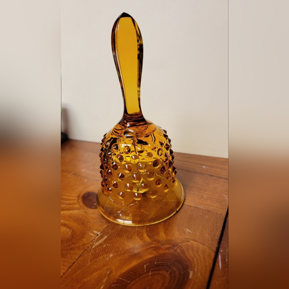 Vintage Fenton Art Carnival Glass Amber Yellow Colonial Hobnail Bell